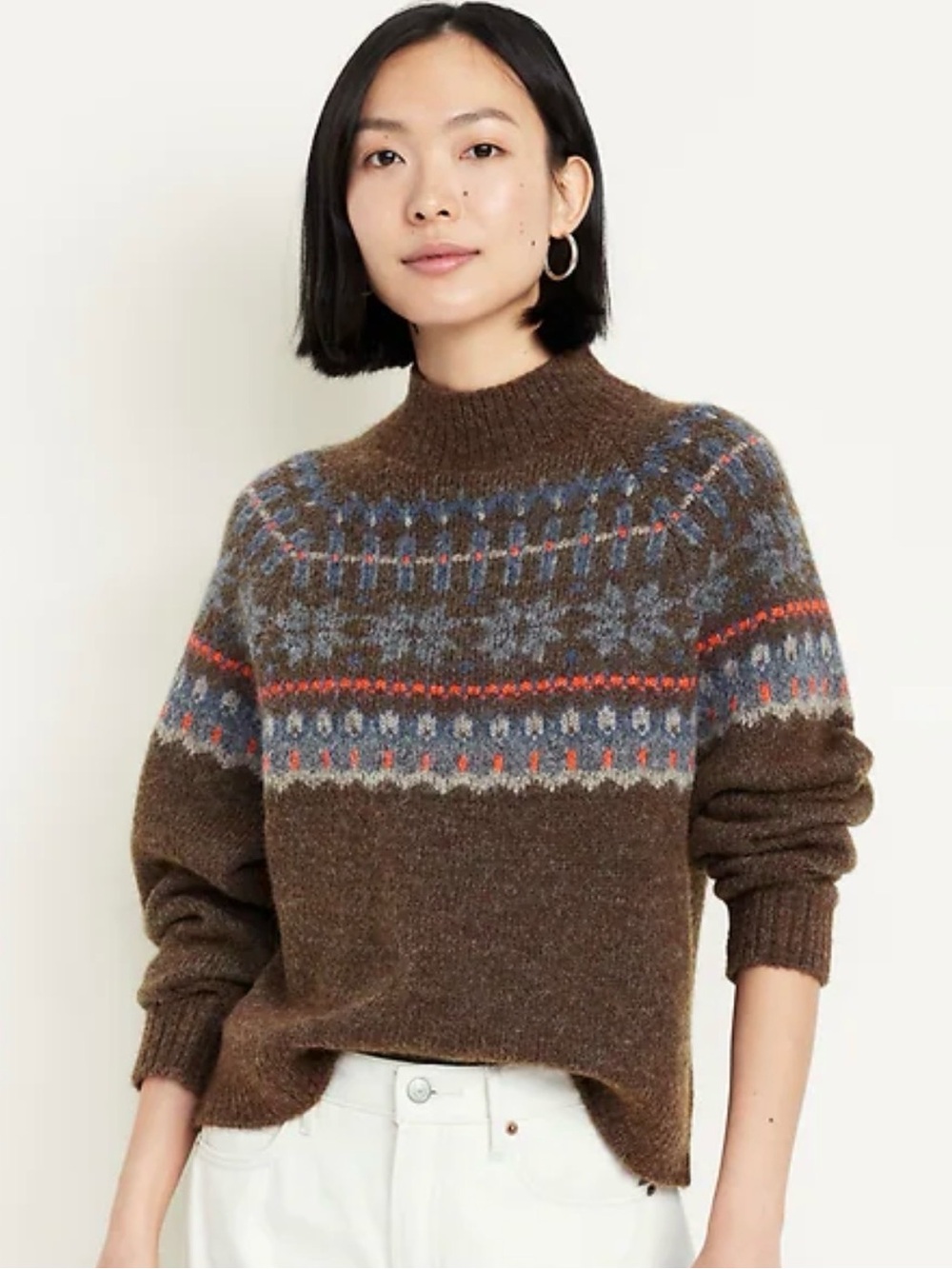 Old Navy Women’s Holiday Print Mock Neck Sweater M